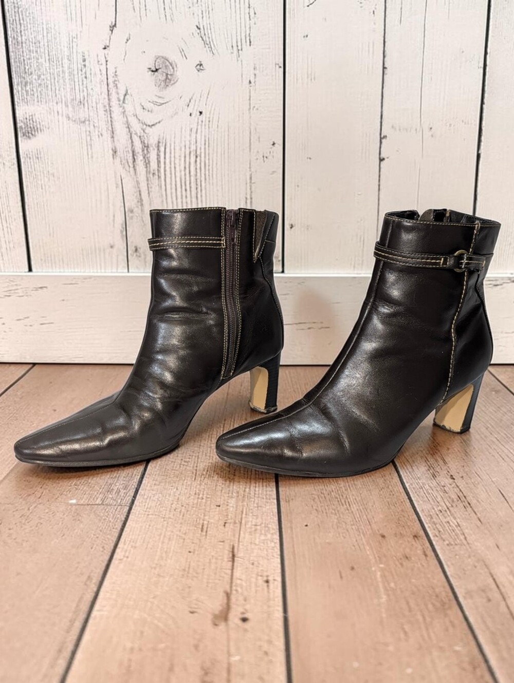 Paolo Conti Brown Leather Ankle Boots Pointed Toe Heeled Booties 8.5